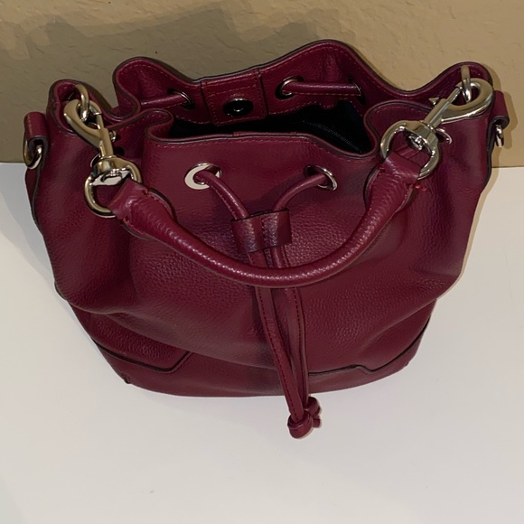 Rebecca Minkoff burgundy pebble leather crossbody bucket bag - Picture 5 of 10